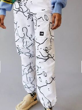 The North Face White Cargo Pants Black Abstract Line Print Shantell Martin